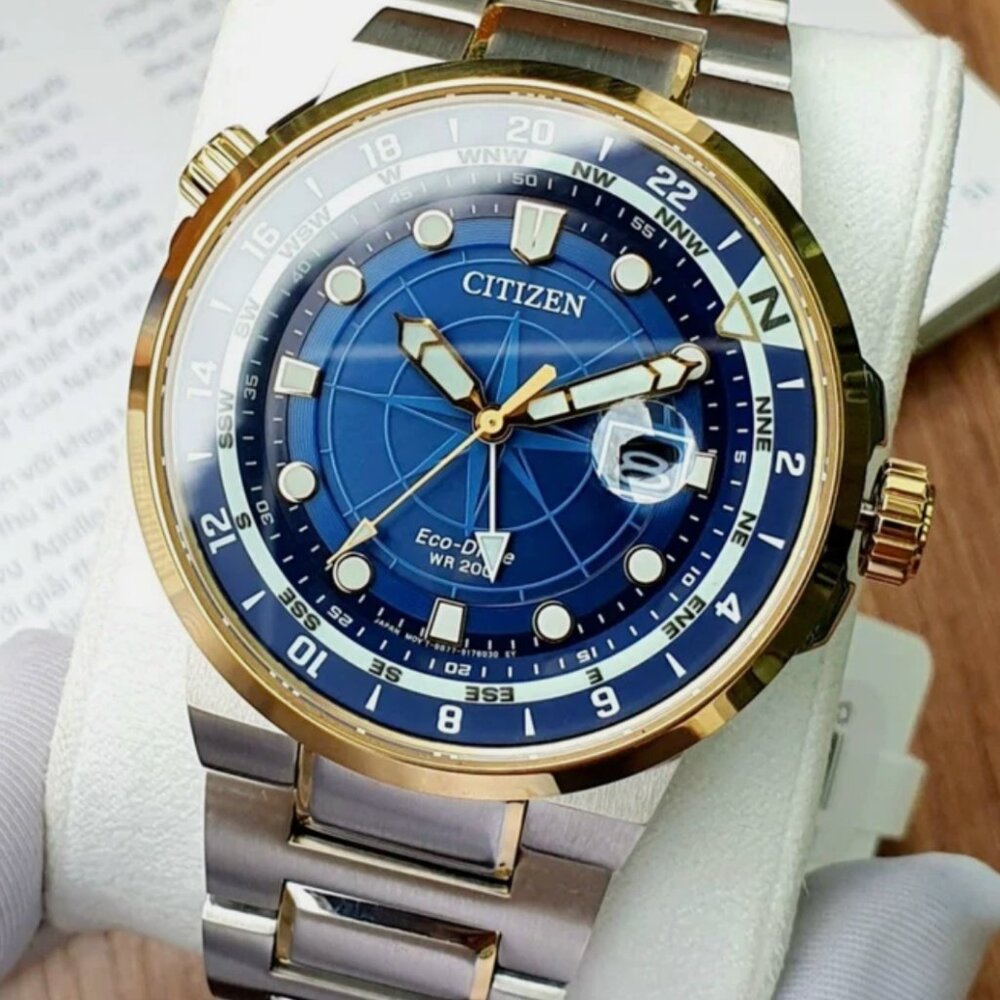 Citizen GMT Dual Time Eco-Drive Blue Dial Dual Tone Watch - Picture 1 of 6